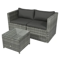 Outsunny 3 Pieces Patio PE Rattan Bistro Set Cushioned Armchair Sofa and Coffee Table Outdoor Furniture(m-11)