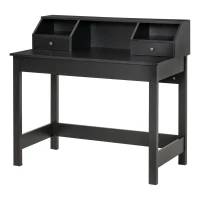 HOMCOM Rectangle Computer Desk with Display Shelves Drawers Home Office Table Workstation Black Wood Grain(m-2)