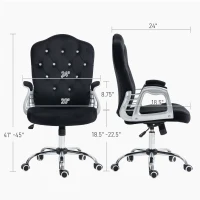 Vinsetto Velvet Office Chair Desk Chair with 360 Degree Swivel Wheels Adjustable Height Tilt Function Black(m-3)