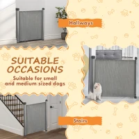 PawHut Retractable Pet Gate, Adjustable Safety Mesh Dog Gate, Extends to 55" for Narrow or Wide Doorways, Hallways, Stairs, Grey(m-7)