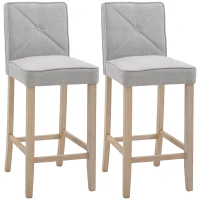 HOMCOM Bar Stools Set of 2, Upholstered Bar Height Kitchen Stools with Build-in Footrest, Solid Wood Legs, Beige(m-1)