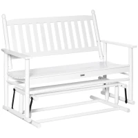 Outsunny Wooden Patio Glider Bench, Wood Log Outdoor Loveseat with High Back and Armrests, Heavy Duty 550lbs Capacity, 2-Seat, White(m-1)