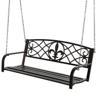 Outsunny 2-Person Porch Swing, Hanging Steel Patio Swing, Outdoor Swing Bench with Fleur-de-Lis Design for Garden Deck, 528 LBS Weight Capacity, Bronze(m-11)