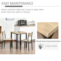 HOMCOM Dining Table Set for 2, 3 Piece Kitchen Table and Chairs with Metal Legs for Small Spaces, Natural Wood(m-7)