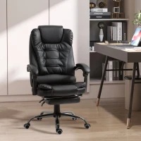 HOMCOM High Back Office Chair PU Leather Executive Office Chair with Retractable Footrest Padded Armrest Black(m-1)