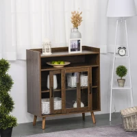 HOMCOM Kitchen Cabinet Storage Sideboard Server Console Buffet Table with Framed Glass Doors  Brown(m-8)