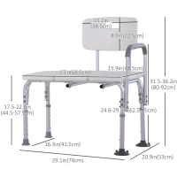HOMCOM 6-Level Adjustable Bath and Shower Transfer Bench Aluminum Chair with Non-Slip Feet, Armrest & Backrest White(m-3)