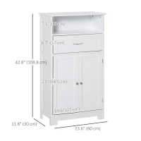 kleankin Bathroom Floor Cabinet Freestanding Cabinet with Storage Shelf, Drawer and Adjustable Shelf, White(m-3)
