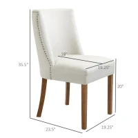 HOMCOM Modern Dining Chairs Set of 2 with High Back, Dining Room Chairs with Nailhead Trim, Upholstered Seats and Solid Wood Legs for Kitchen, Cream White(m-3)
