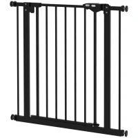 PawHut 30 Inch Tall Pet Gate with Door Dog Gate and Barrier Indoor for Stairs, Pressure-Mounted Safety Gate, Black(m-2)