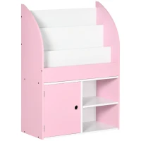 Qaba Toy Storage Organizer, Kids Bookshelf, Freestanding Children Bookcase with Cabinet for Toys Clothes Books, Pink(m-1)