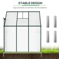 Outsunny 6' x 4' x 7' Hobby Greenhouse, Walk-in Lean-To Polycarbonate Hot House Kit with Aluminum Frame, Sliding Door, Roof Vent, Green(m-7)