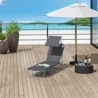 Outsunny Outdoor Lounge Chair, Adjustable Folding Chaise Lounge,  Tanning Chair with Sun Shade for Beach, Camping, Hiking, Backyard, Grey(m-9)