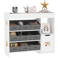 Qaba Toy Storage Organizer with 9 Non-Woven Fabric Boxes, Storage Cabinet & Shelves, for Kids Room, Nursery, Playroom, White(m-11)