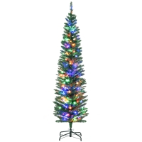 HOMCOM 6' Artificial Pencil Christmas Trees Holiday Decoration with Colorful LED Lights, Steel Base, Skinny Shape