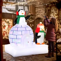 HOMCOM 5 ft Lighted Christmas Inflatables Outdoor Decorations Penguins with a Scarf and Igloo, Rotating Colorful Light, Holiday Yard Christmas Decor(m-8)