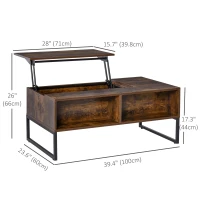 HOMCOM Wood Lift Top Coffee Table with Hidden Storage Compartment, Side Drawer with Metal Frame Design, Lift Tabletop Dining Table for Home, Living Room, Office(m-3)