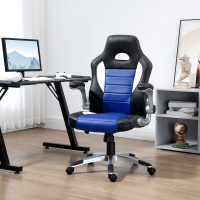 HOMCOM Racing Gaming Chair PU Leather Office Chair Executive Computer Desk Chair with Adjustable Height, Flip Up Armrest, Swivel Wheels, Blue