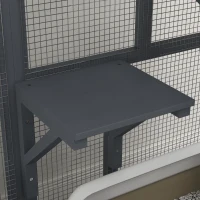 PawHut Cat Condo Wooden Indoor Cat House on Wheels with Cat Flap Door Platforms Hammock Openable Top for 2 Cats, Light Grey(m-10)