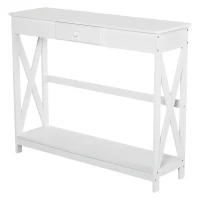 HOMCOM 39" Console Table, 2 Tier X-Design Narrow Entryway Table with Drawer and Storage Shelf for Behind Couch, Living Room, Hallway, White(m-11)