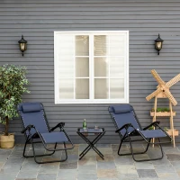 Outsunny Zero Gravity Chair Set of 2 Patio Chair with Side Table Cupholders and Pillows for Pool, Backyard, Lawn, Blue(m-8)