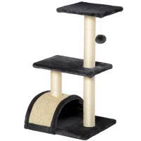 PawHut 28" Cat Tree with Scratching Post, Pad, Toy Ball for Indoor Cats, Grey(m-2)