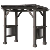 Outsunny 8' x 5' BBQ Grill Gazebo with 2 Side Shelves, Outdoor Hardtop Barbecue Barrier with Slanted Steel roof, Solid Wood Frame(m-11)