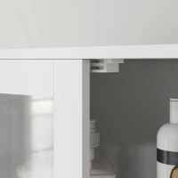 HOMCOM Freestanding Bathroom Cabinet with Glass/Louvred Doors, Tall Bathroom Storage Cabinet with Adjustable Shelf, White(m-9)