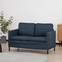 HOMCOM 53" 2 Seat Sofa, Upholstered Two Seater Couch with Sturdy Steel Legs for Bedroom, Living Room, Dark Blue(m-1)