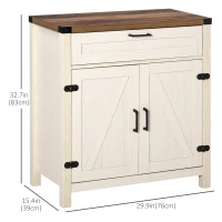 HOMCOM Farmhouse Kitchen Storage Cabinet, Sideboard Buffet Cabinet with 2 Rustic Barn Doors and Drawer, White(m-3)