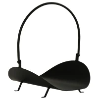 Outsunny 16" Firewood Log Rack Curved Fireplace Log Holder Wood Storage Basket Carrier with Flexible Handle, for Outdoor and Indoor Use, Black(m-11)