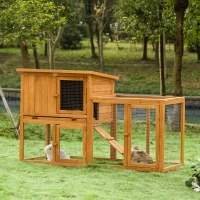 PawHut 55.5" Rabbit Hutch Outdoor, Large Chicken Coop Bunny Cage Indoor with Openable Roof, Slide-Out Tray, Ramp, for Rabbits and Small Animals, Orange(m-8)