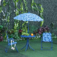 Outsunny Kids Folding Table and Chairs Set for Outdoor Garden Patio Backyard with Removable & Height Adjustable Sun Umbrella, Blue(m-2)