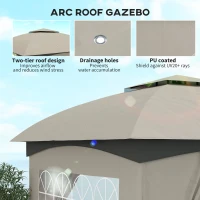 Outsunny 11' x 11' Outdoor Gazebo, Double Roof Patio Gazebo with Curtains, Church Windows, Galvanized Steel Frame, Light Gray(m-4)