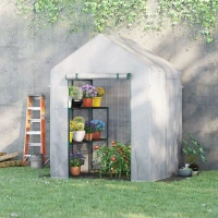 Outsunny 56" x 56" Walk-in Greenhouse Outdoor, Portable Gardening Plant Hot House with 2-Tier Shelf, Green(m-8)