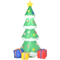 HOMCOM 6ft Inflatable Christmas Tree Decorations with Presents, Outdoor Blow-Up Yard Christmas Decor with LED Lights Display(m-1)