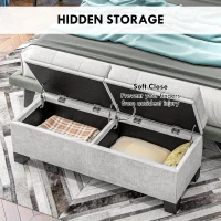 HOMCOM 46" Storage Ottoman Bench, Upholstered End of Bed Bench with Steel Frame, Button Tufted Storage Bench with Safety Hinges for Living Room, Entryway, Bedroom, Cream(m-4)