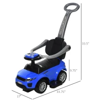 Aosom 2 In 1 Push Cars for Toddlers Kid Ride on Push Car Stroller Sliding Car with Horn Music Light Function Secure Bar Ride on Toy for Boy Girl 1-3 Years Old Blue(m-3)