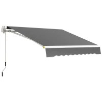 Outsunny 8' x 6.5' Manual Retractable Awning with LED Lights, Aluminum Sun Canopies for Patio Door Window, Dark Grey(m-11)