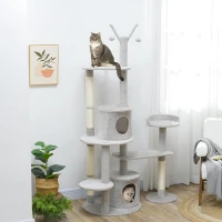 PawHut 73.5" Cat Tree Tower with Scratching Posts, Condos, Bed, Multi-Level Platforms, Toy Balls, for Indoor Cats, Light Grey(m-8)