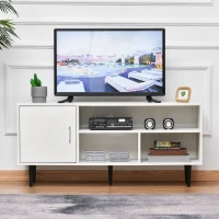 HOMCOM Modern TV Stand Cabinet for TVs up to 60 Inches with Storage Shelf, Cable Hole, Home Entertainment Unit Center, for Living Room Bedroom, White(m-7)