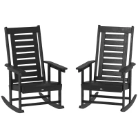 Outsunny 2 Pieces Outdoor Rocking Chairs, HDPE Patio Rockers with 28" High Back, Wide Armrests for Porch Backyard, Black(m-11)