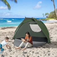 Outsunny Pop Up Tent, Beach Tent, UV Protected Sun Shelter with Carry Bag and Ground Stakes for 2-3 Person, Green(m-1)