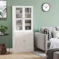 HOMCOM Bookcase Storage Cabinet with Doors, Modern Tall Bookshelf with 2 Adjustable Shelves, Display Unit for Study, Living Room, Home Office, White(m-1)