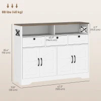 HOMCOM White Sideboard 47.2" Buffet Cabinet with 4 Barn Doors and 3 Drawers, Coffee Bar Cabinet with Adjustable Shelves(m-3)