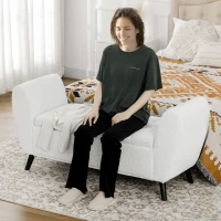 HOMCOM Upholstered Storage Bench with Arms, Modern Ottoman Bench for Bedroom, Entryway, and Living Room, Cream White(m-8)