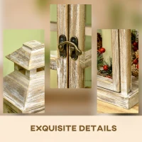 HOMCOM 2 Pack 28"/20" Large Rustic Wooden Lantern Decorative, Indoor/Outdoor Lantern for Home Décor (No Glass), Natural(m-5)