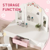 Qaba Kids Vanity Set, Dual-Use Dressing Table with Removable Tri-Folding Mirror and Drawer, for Ages 3-8, White(m-7)