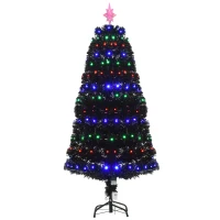 HOMCOM 5ft Prelit Artificial Christmas Tree with LED Lights, Multicolored Fiber Optics and Realistic Branch Tips, Black(m-11)
