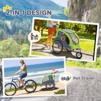 Aosom Dog Bike Trailer 2-In-1 w/ Suspension, Hitch, Storage Pockets, Green(m-4)